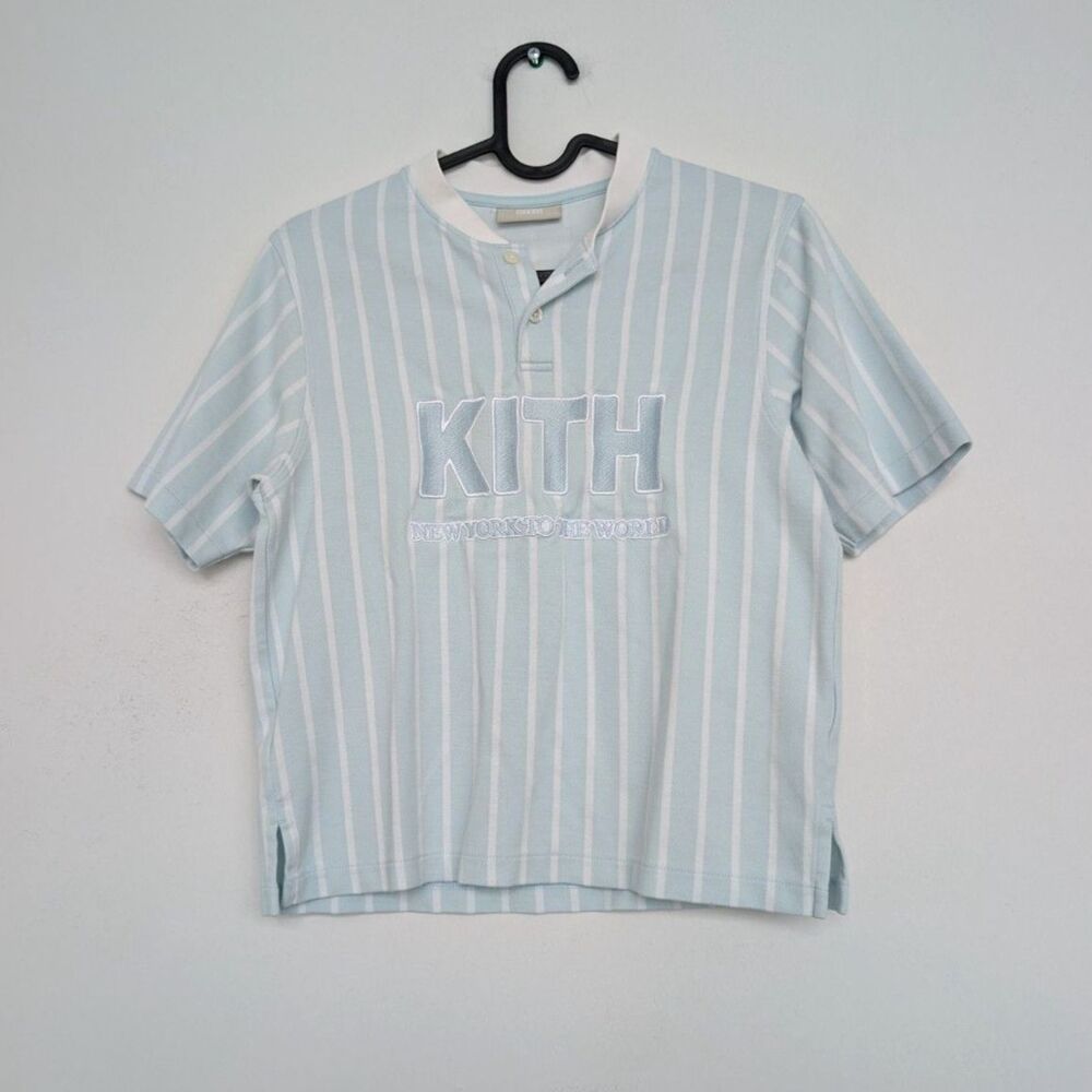 Kith Kids Birdseye Pearson Henley Pullover Light Blue Striped Sz M/10